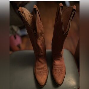 Vintage Dan Post X Marlboro Nubuck Suede Brn Tan Suede Cowboy Boots M7D-W9D